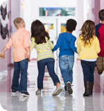 children in a school hallway